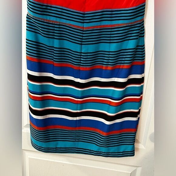 Alyx Faux Wrap Dress striped women’s size 14 EUC orange blue white - Picture 11 of 15